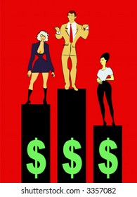 Illustration of winner team, two woman and one man