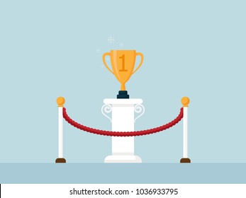 Illustration Of Winner Trophy On Poduim Business Success Concept