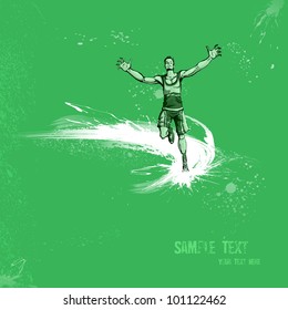 illustration of winning runner on abstract grungy background