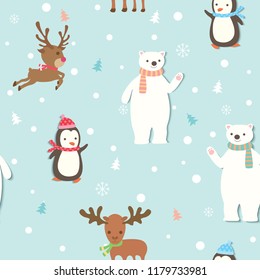 Illustration of winter animals design to seamless pattern.