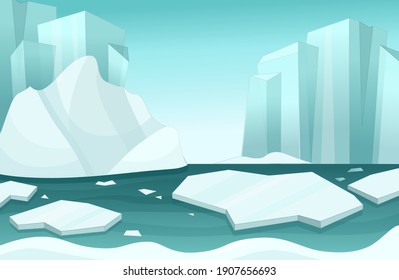 Illustration of a winter arctic landscape in cartoon style. 