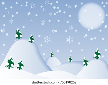 Illustration of Winter Background, Christmas tree on winter Background with snowflake falling, for christmas background concept-Vector Illustration