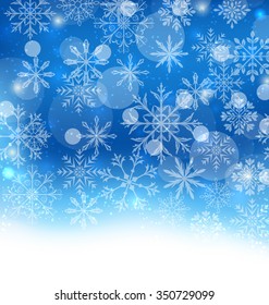 Illustration Winter Blue Background with Snowflakes and Copy Space for Your Text - vector
