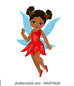 Illustration of a winter Christmas  fairy in flight Isolated on white background.