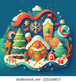 Illustration of Winter Christmas tree Background in Flat Vector Color for Poster Banner Invitation Greetings Card