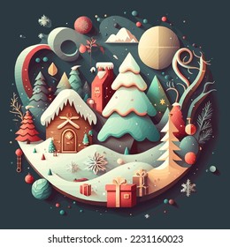 Illustration of Winter Christmas tree Background in Flat Vector Color for Poster Banner Invitation Greetings Card