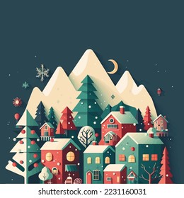 Illustration of Winter Christmas tree Background in Flat Vector Color for Poster Banner Invitation Greetings Card