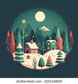 Illustration of Winter Christmas tree Background in Flat Vector Color for Poster Banner Invitation Greetings Card