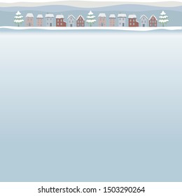 Illustration of a winter cityscape with snow.