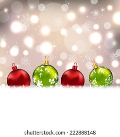 Illustration winter cute postcard with colorful glass balls - vector 
