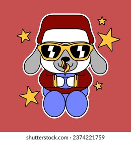 ILLUSTRATION OF A WINTER DOG WITH HAT AND GLASSES, PRINT FOR BOYS, SLOGAN PRINT VECTOR