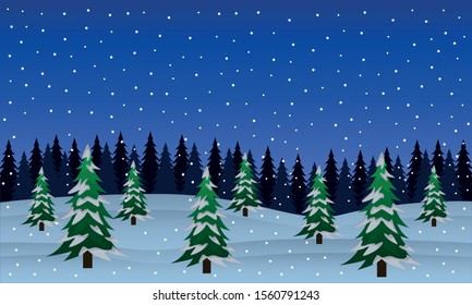 Illustration winter forest. New Year card, holiday.