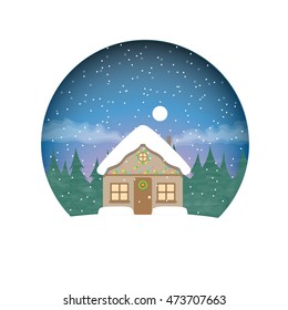 Cute House Snow Winter Evening Stock Vector (Royalty Free) 1222321561