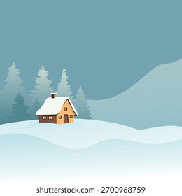 Casa de invierno en el paisaje de atmósfera fría del Vector plano de la nieve