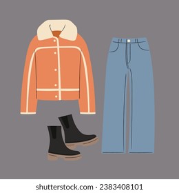 illustration of a winter jacket and jeans