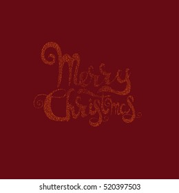 Illustration winter label with hand drawn lettering text Merry Christmas. Vector