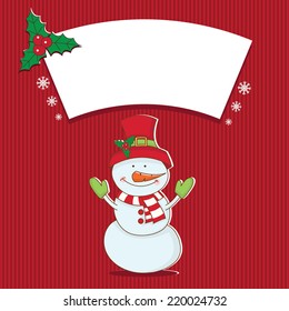 Illustration winter label with Snowman. Vector