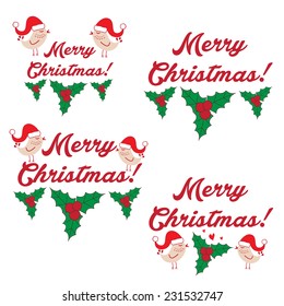 Illustration winter label with text Merry Christmas. Vector 