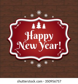 Illustration winter label with text New Year. Vector