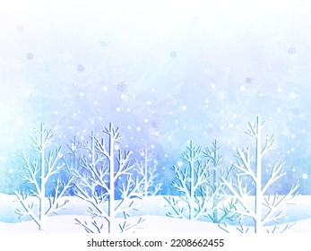 Illustration of a winter landscape with falling snow