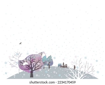 Illustration of a winter landscape with falling snow
