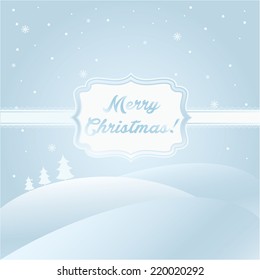 Illustration winter landscape with text Merry Christmas. Vector.