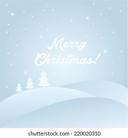 Illustration winter landscape with text Merry Christmas. Vector.