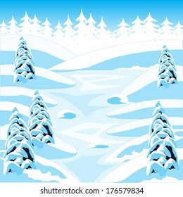 Illustration of the winter landscape and yard coated ice