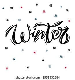 Illustration of winter. Letters. Lettering. Vector. For printing, Souvenirs, gift, as a print for textiles, for decoration.