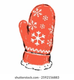 Illustration of Winter Mitten Representing Fashion Industry Isolated on White Background. Cozy Mitten as a Symbol of Winter Apparel, Red Winter Mitten Representing Seasonal Wear