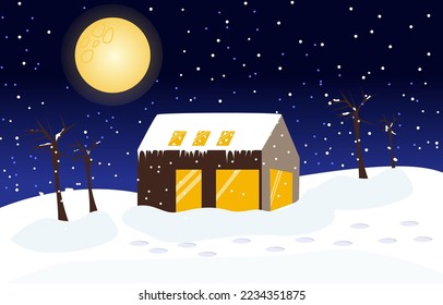 Illustration of winter night landscape