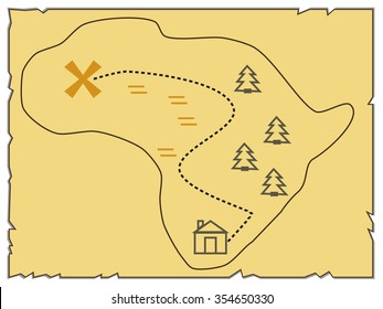Illustration of the winter old map to find treasure with  and compass star. Vector.