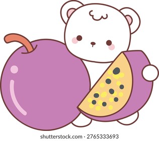 Illustration of winter polar bear bring a passion fruit