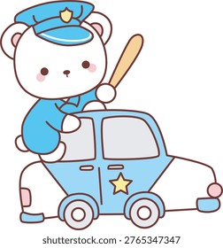 Illustration of winter polar bear bring a police car