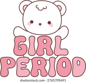 Illustration of winter polar bear bring a girl period text