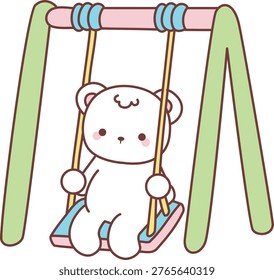 Illustration of winter polar bear playing a swing