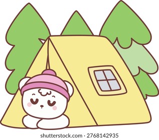 Illustration of winter polar bear sleeping in the tent