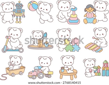Illustration of winter polar bear in the variation of baby stuff
