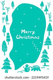 An illustration of winter scenery with winter trees and frozen lakes. a Christmas card