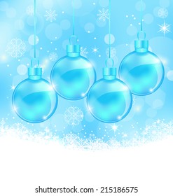 Illustration winter snowflakes background with Christmas glass balls - vector