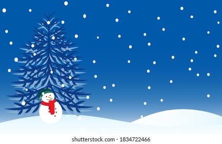 Illustration of Winter with Snowman and Casuarina Tree. Suitable for Christmas Background