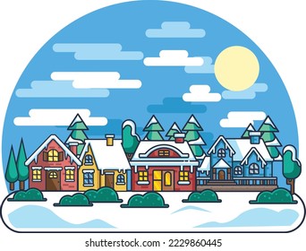 Illustration of winter in a town with flat design