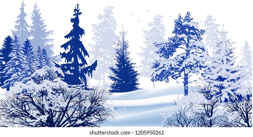 illustration with winter trees in snow