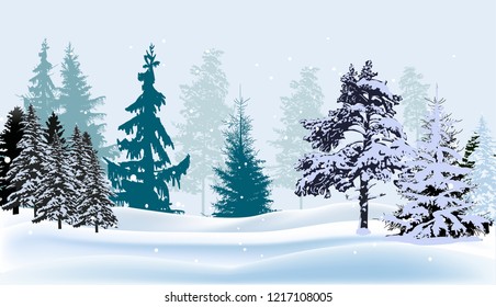 illustration with winter trees in snow