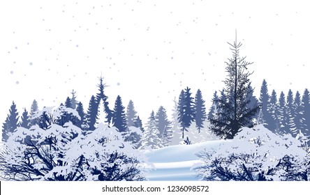illustration with winter trees in snow