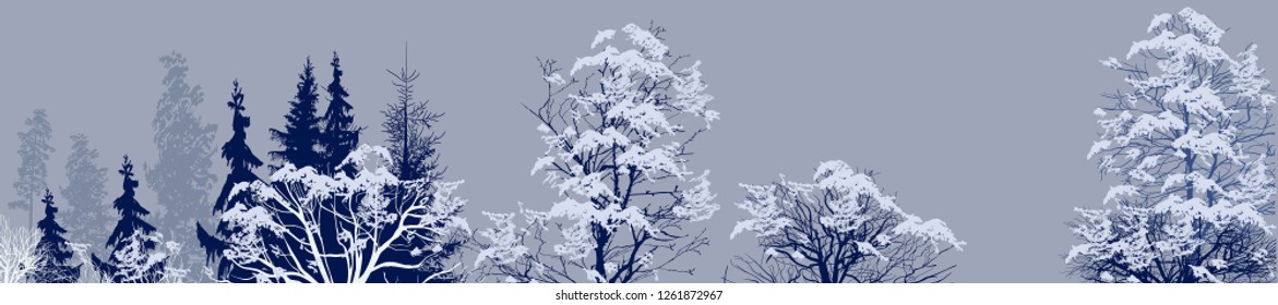 illustration with winter trees in snow