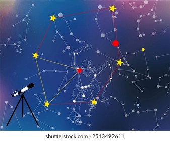 Illustration of the Winter Triangle and Winter Diamond, centered around Orion, a representative winter constellation.