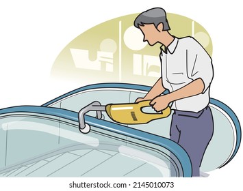 It is an illustration of wiping the escalator.