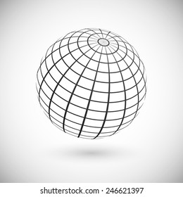 Illustration Of A Wire Frame Planet Sphere, Isolated On A Gray Background. Vector Illustration, Eps 10.