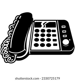 illustration of a wired telephone in black and white